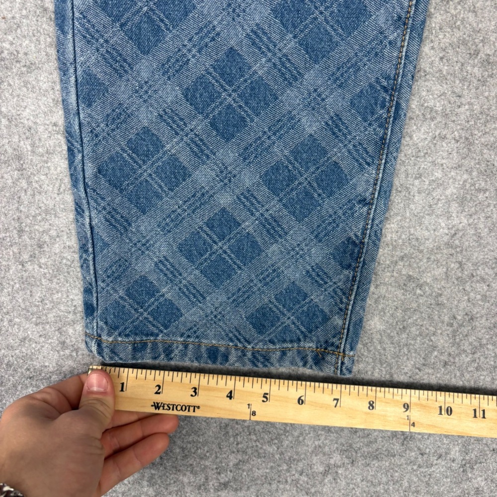 Shein Blue Plaid Print Denim Jeans Straight Leg Check Pattern Pants Mens Size L - Picture 2 of 6